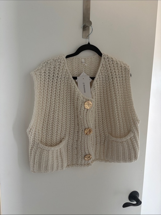 Sweaters - Chunky Knit Cream Button-Front Sweater Vest -